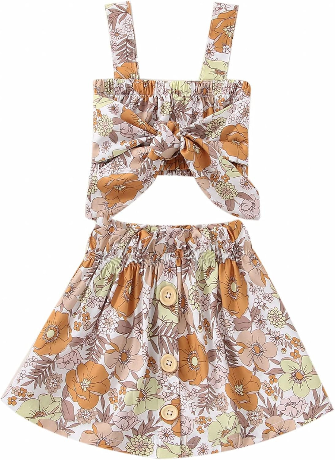 Toddler Baby Girls Ruffle Strap Top+Boho Floral Skirt Summer Outfit Clothes Two Piece Set | Amazon (US)