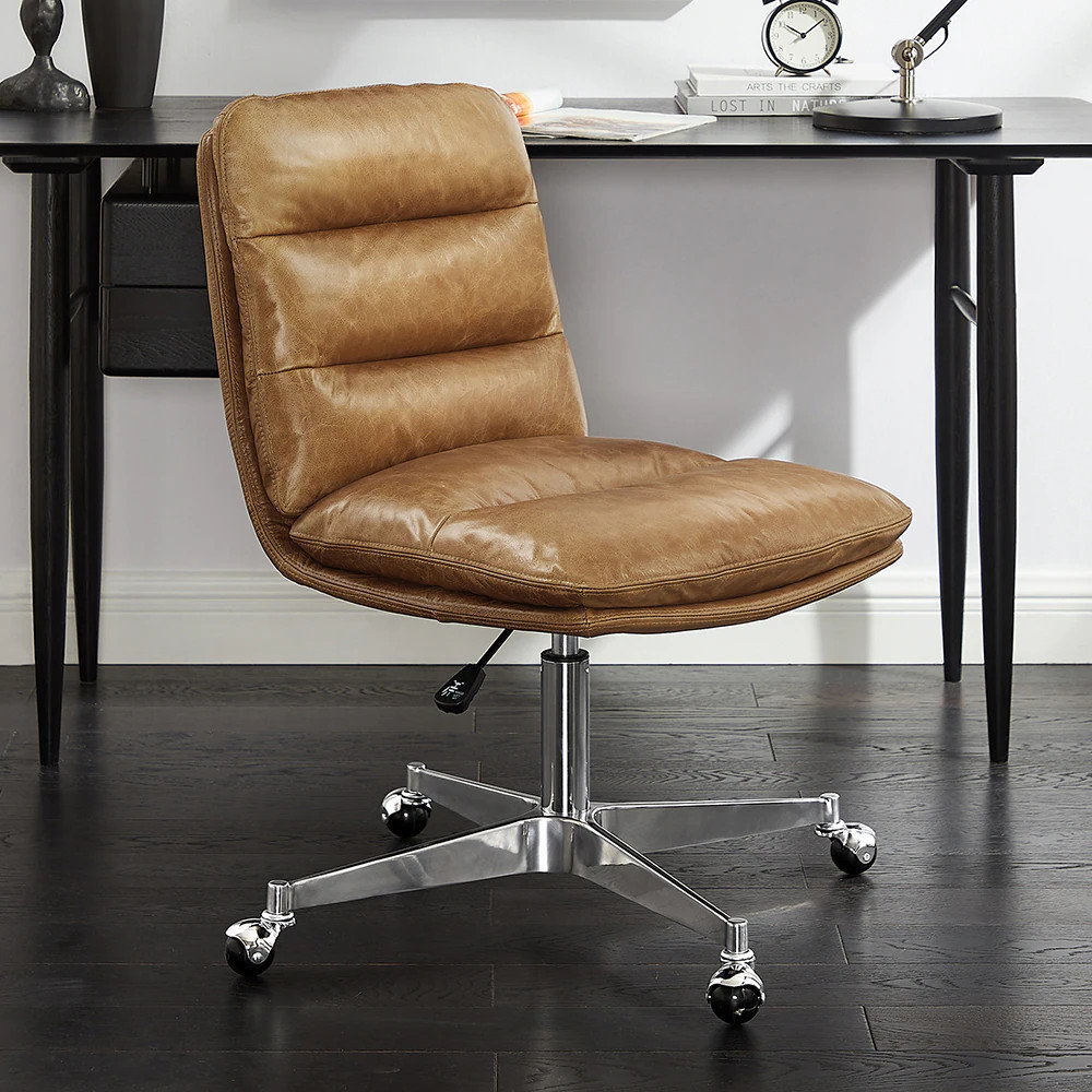 Art Leon Brown Transitional Swivel Leather Desk Chair one_size | DC012-BROWN | Lowe's