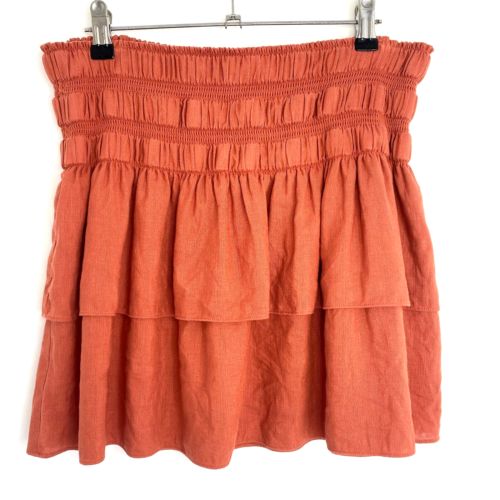 Seed Womens Ruffle Short Layer Skirt RaRa Rust Orange Brown Linen Blend Size 12 | eBay AU