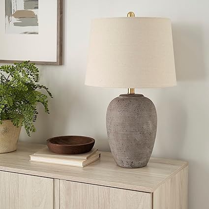 Nourison 23" Earth Brown Rustic Ceramic Jar Table Lamp for Bedroom, Living Room, Dining Room, Off... | Amazon (US)