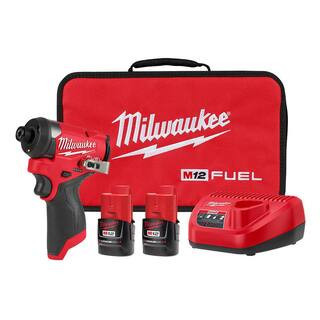 M12 FUEL 12V Lithium-Ion Brushless Cordless 1/4 in. Hex Impact Driver Kit w/Two 2.0Ah Batteries, Charger&Soft Case | The Home Depot