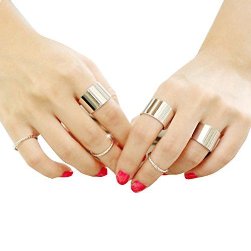 Blank K Fashion Finger Midi Ring Set Plain Stacking Finger Joint Midi Ring Set (Silver) | Amazon (US)
