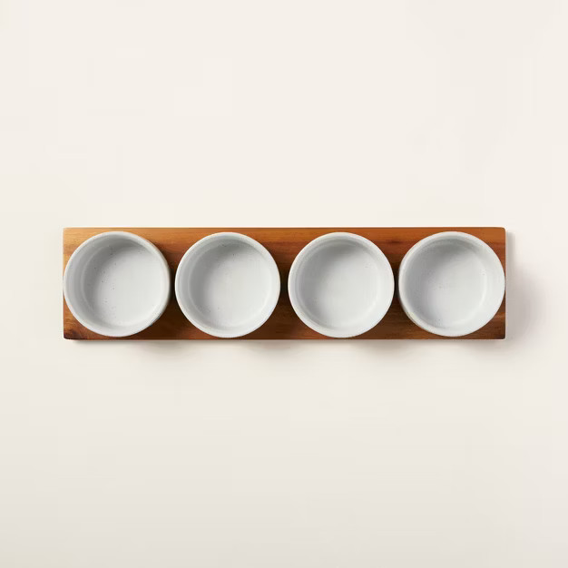 Wood Paddle with 4 Speckled Stoneware Bowls - Hearth & Hand™ with Magnolia | Target