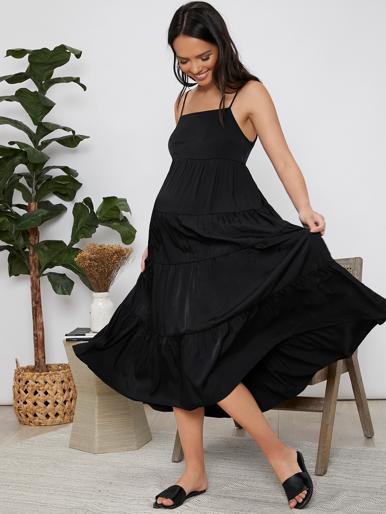 NEWSHEIN Maternity Tiered Hem Slip Dress | SHEIN
