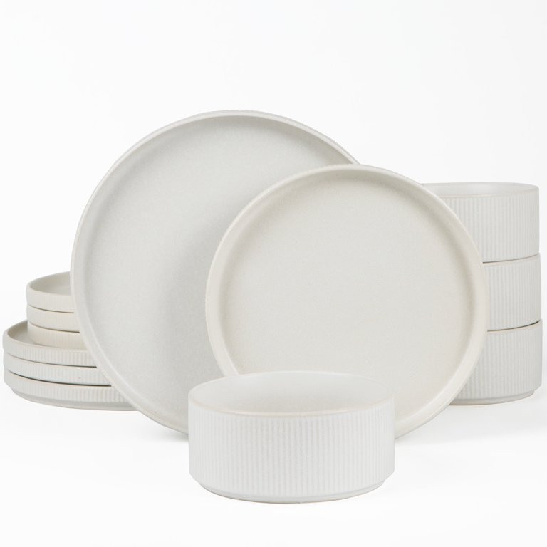 Famiware Star Stoneware Dinnerware Sets, Plates and Bowls Set for 4, 12 Piece Dish Set, Matte Whi... | Walmart (US)