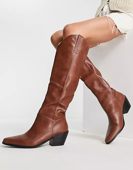 Raid Taylor western style knee boots in brown | ASOS (Global)