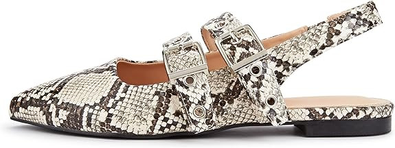 LUCKY STEP Women's Slingback Buckle Flats Ballet Poninted Toe Block Heel Dress Adjustable Strap M... | Amazon (US)