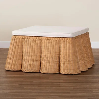 Bali & Pari Palm Scallop Natural Rattan Ottoman With Cushion – Handwoven Wicker Accent Bench Or Footrest | Wayfair North America