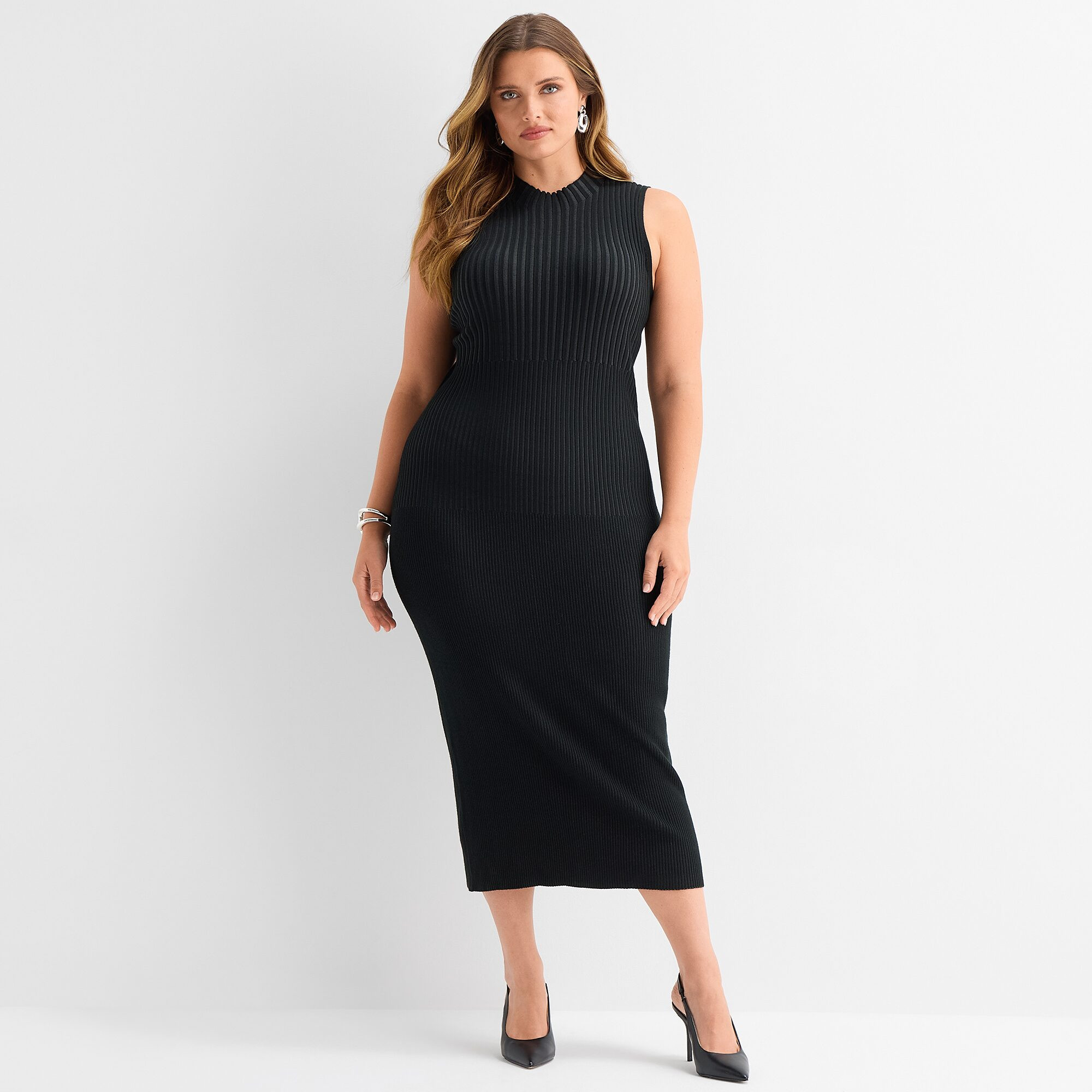 Ashley Graham Women's Plus Sleeveless Mock Neck Rib Dress | JCPenney