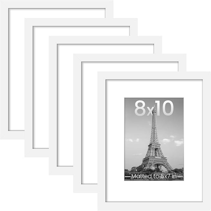 upsimples 8x10 Picture Frame Set of 5, Display Pictures 5x7 with Mat or 8 x 10 Without, Wall Gall... | Amazon (US)