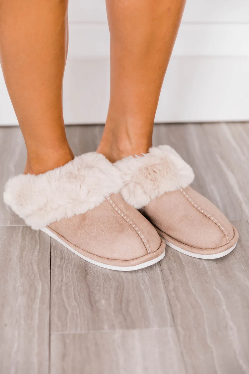 I'm Walking On Air Taupe Slippers | The Pink Lily Boutique