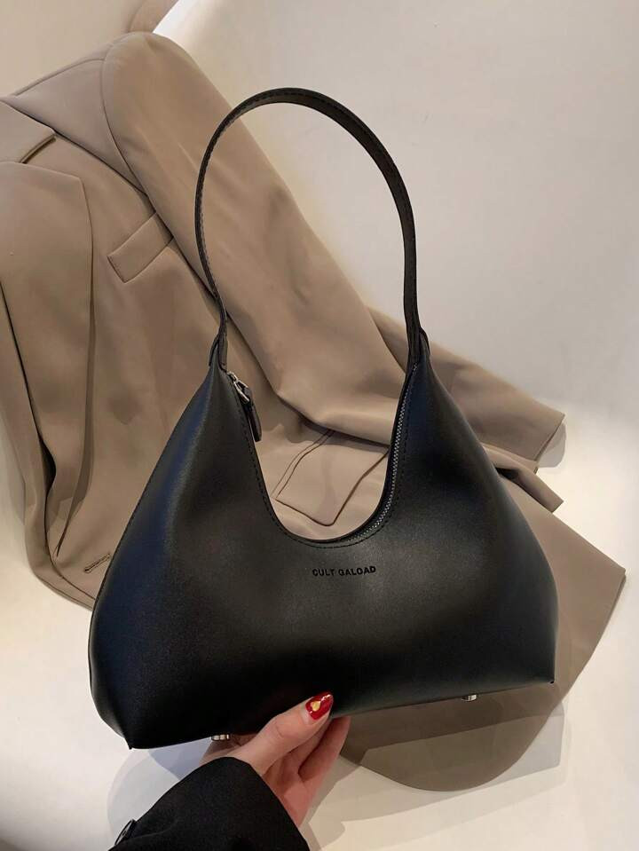Lightweight,Business Casual 1pc Black Retro Simple French Half-moon Bag, Fashionable Elegant Shou... | SHEIN