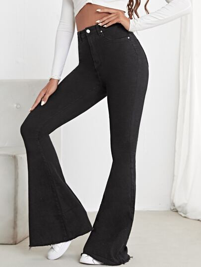 High Waist Contrast Stitch Flare Leg Jeans | SHEIN