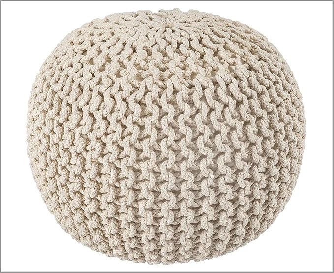 Home Sweet Home UK Handmade Bean Filled Ottoman Large Knitted Pouffe Footstool - 100% Cotton Chun... | Amazon (UK)
