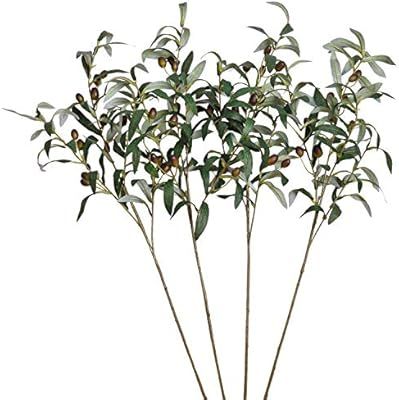 SHACOS Artificial Olive Branches with Fruits Set of 4 Fake Greenery Branches Long Stem Tall Green... | Amazon (US)