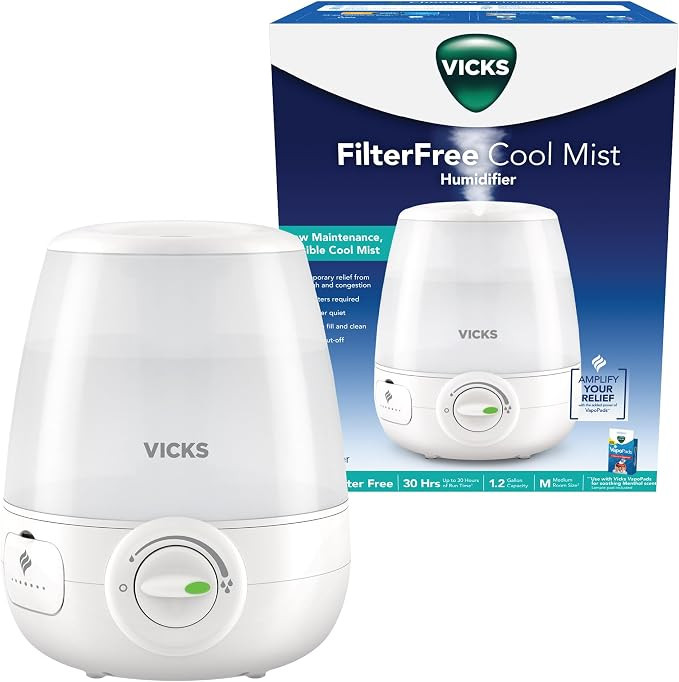 Vicks Filter-Free Ultrasonic Humidifier, Recommended by Pediatricians | 1.2 Gal Ultrasonic Cool M... | Amazon (US)