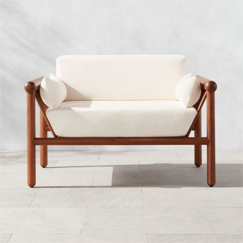 Bonelli Modern Teak Outdoor Lounge Chair with Ivory Sunbrella Cushions | CB2 | CB2