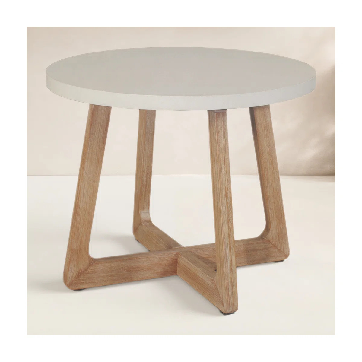 Mahi 24" W Round Solid Eucalyptus Outdoor Side Table with Concrete Top | Wayfair North America