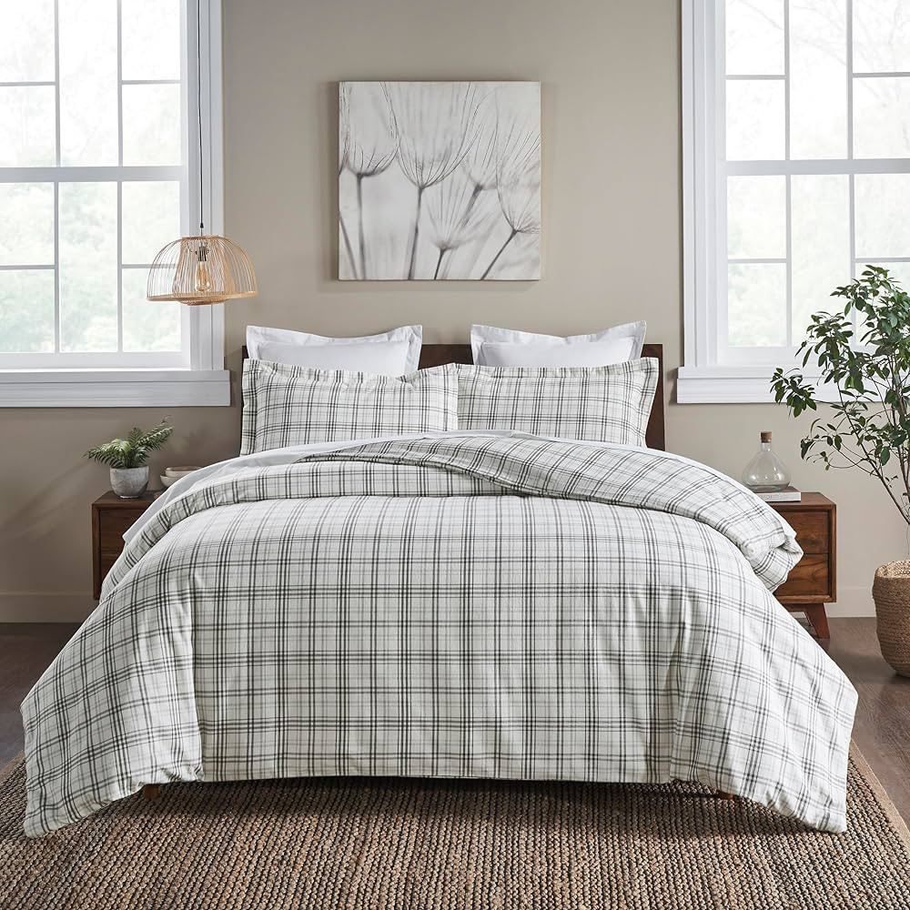 Superior Plaid Flannel Cotton Duvet Set, Fuzzy Warm Duvet Cover, Rustic Farmhouse Bedding, Basics... | Amazon (US)