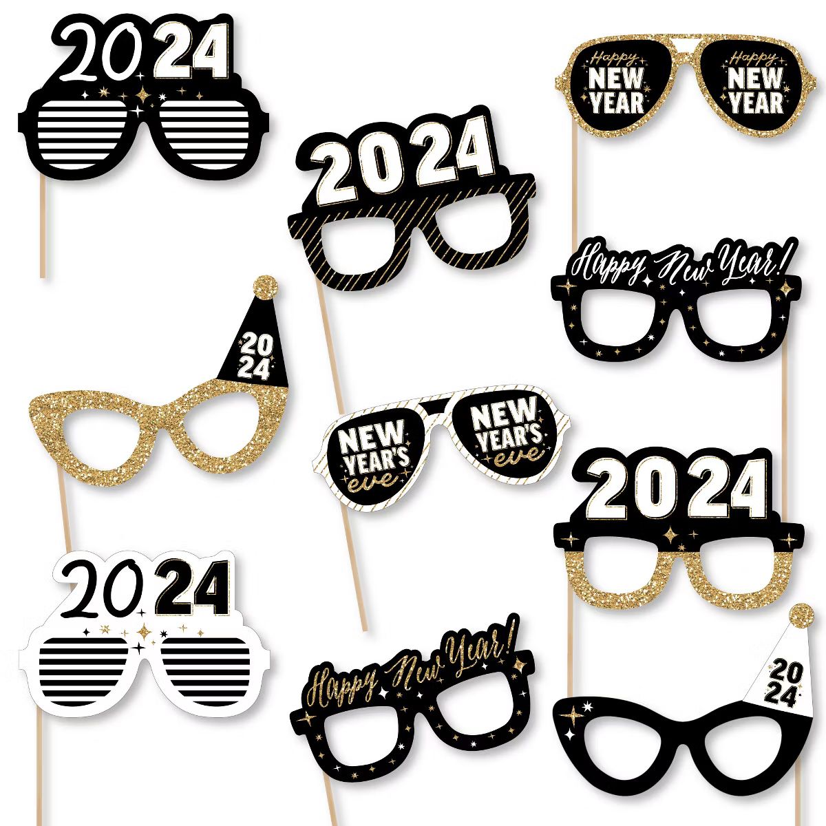 Big Dot of Happiness Hello New Year Glasses - Paper Card Stock 2024 NYE Party Photo Booth Props K... | Target