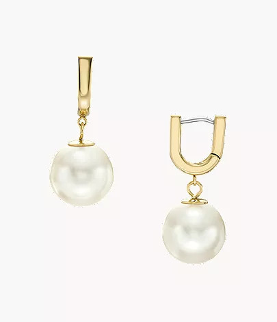 Heritage Pearl D-Link Gold-Tone Stainless Steel Hoop Earrings | Fossil (US)