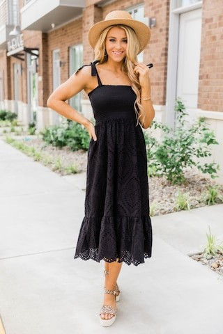 Promise In My Heart Black Lace Midi Dress | The Pink Lily Boutique