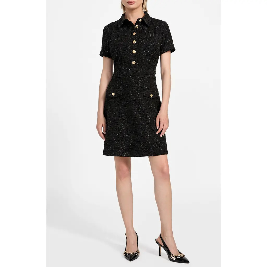 GUESS Tamara Metallic Tweed Minidress in Black And White Tweed at Nordstrom, Size Medium | Nordstrom
