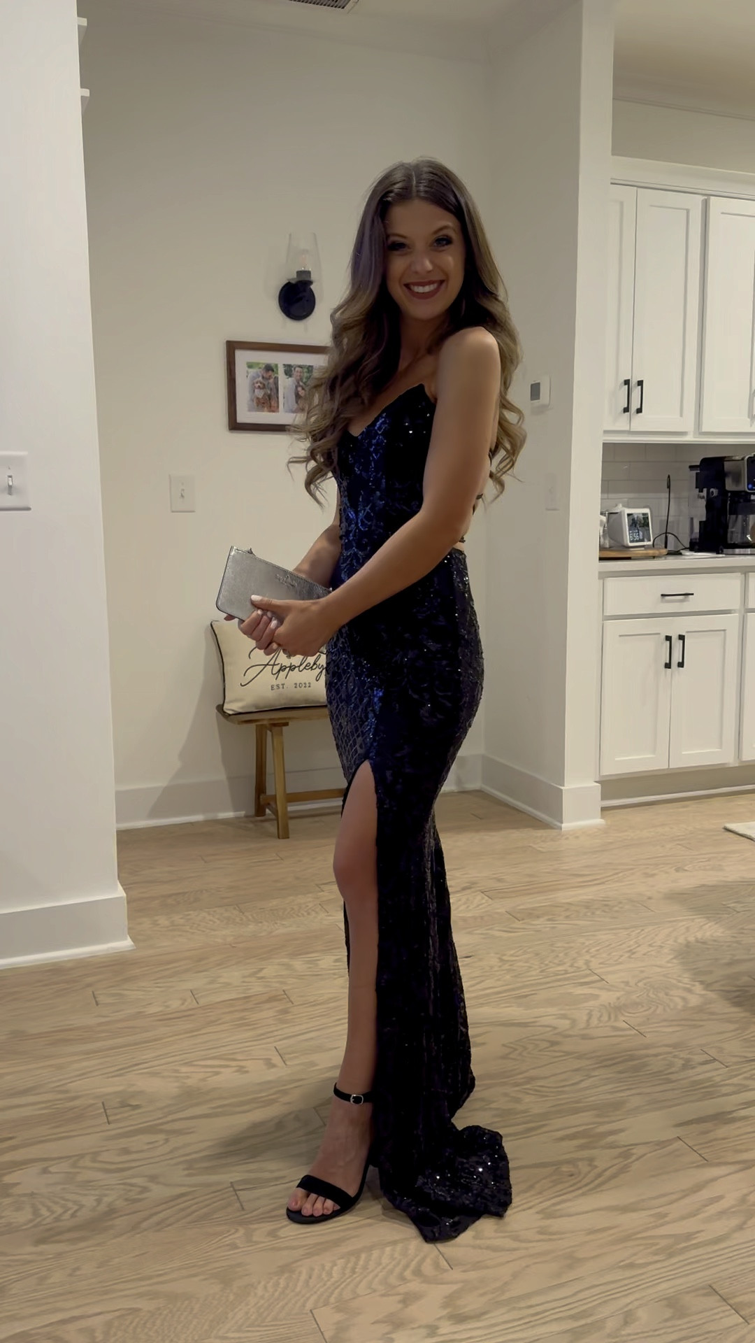 Spread your sparkle in a black sequin, lace up gown ✨