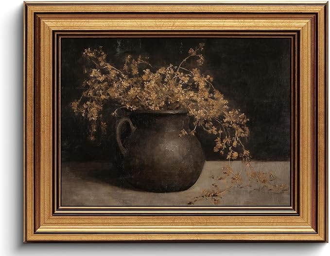 Vintage Moody Floral Wall Art Gold Framed Canvas Cottage Core Decor 8x10 | Amazon (US)