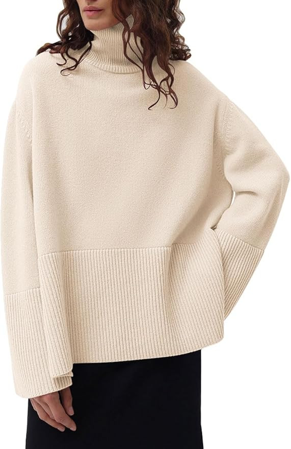 LILLUSORY Women's Oversized Cozy Turtleneck Knit Sweaters Loose Fit Ribbed Winter Clothes with Si... | Amazon (US)
