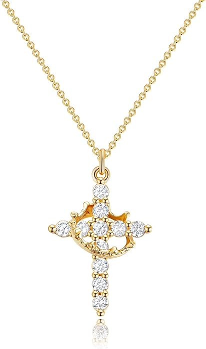 Perfect Gifts for Women – 14K Gold & Silver Plated Crown Cross Necklace, Enhanced Sparkle & Non... | Amazon (US)