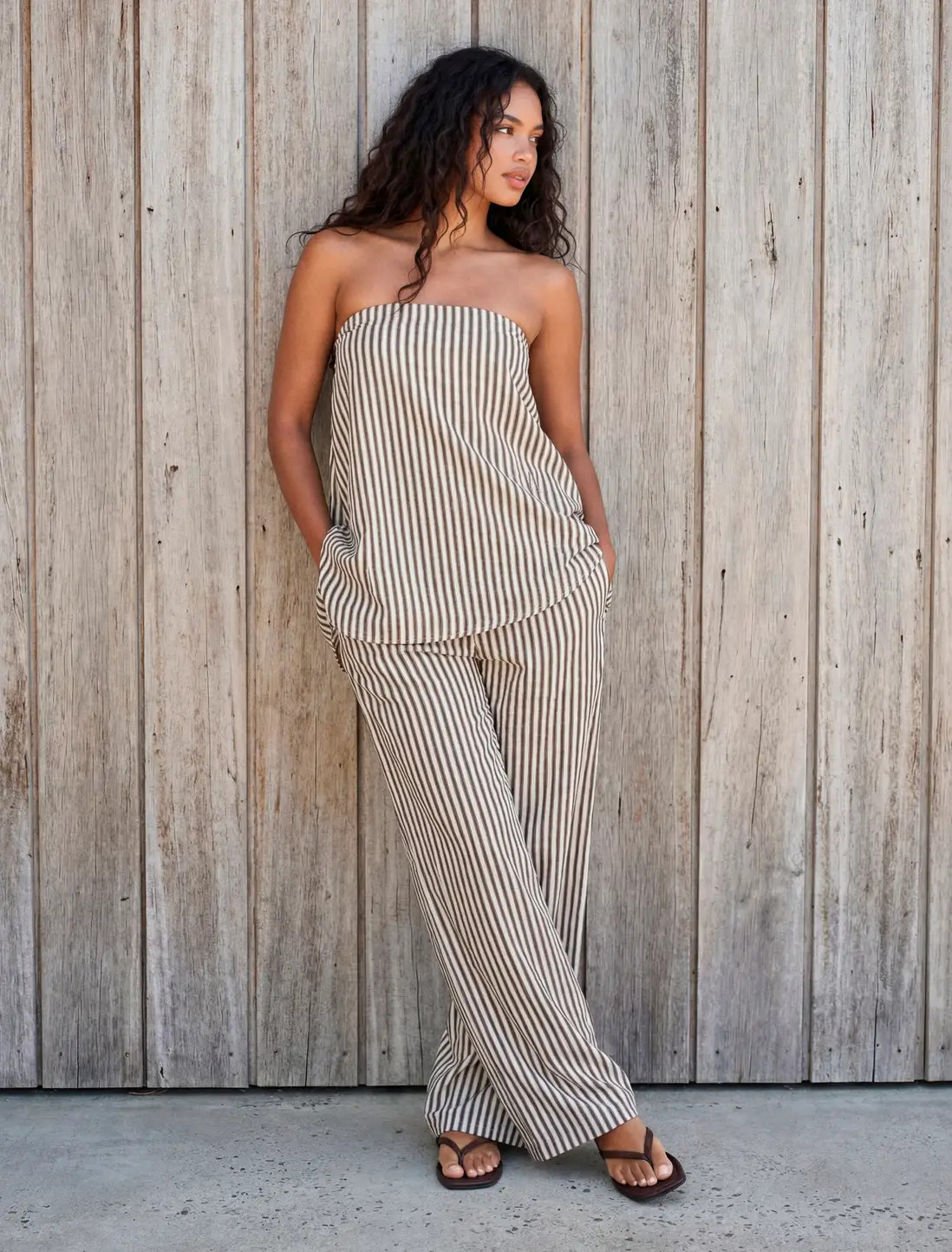 Chocolate Bandeau Stripe Asymmetric Hem Top | Boohoo | Boohoo.com (UK & IE)