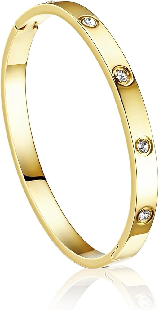 Bangle Gold Plated 18k Love Friendship with Cubic Zirconia Stones for Women Stainless Steel for L... | Amazon (DE)