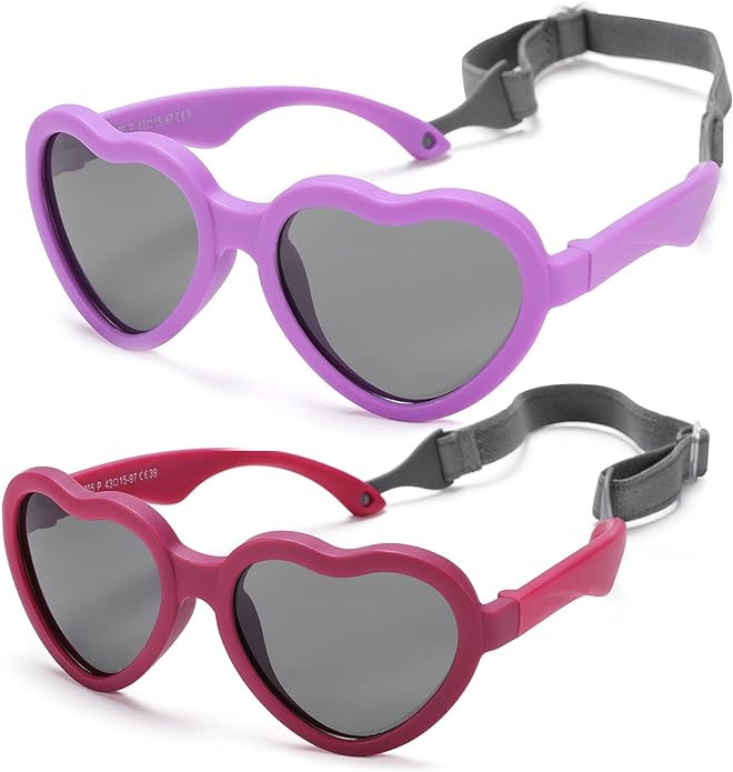 Flexible Heart Shaped Baby Polarized Sunglasses with Strap Adjustable Toddler & Infant Age 0-24 M... | Amazon (US)