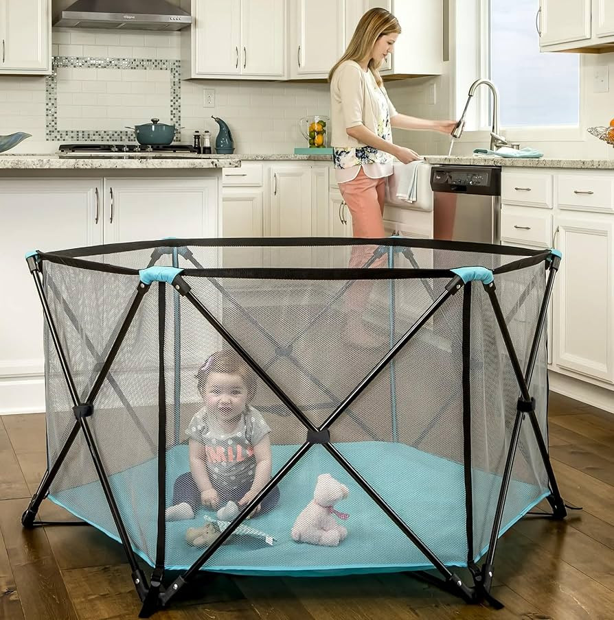 Amazon.com : Regalo My Portable Play Yard Indoor and Outdoor, Washable, Aqua, 6-Panel, 48 Inch : ... | Amazon (US)