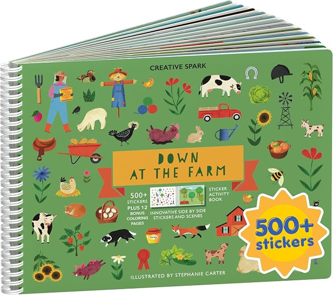 Farm Animal 500+ Kids Sticker Book by Cupkin Toddler Airplane Travel Activity Coloring and Sticke... | Amazon (US)
