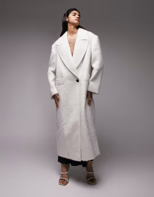 Topshop extreme shoulder brushed overcoat in ivory | ASOS (Global)