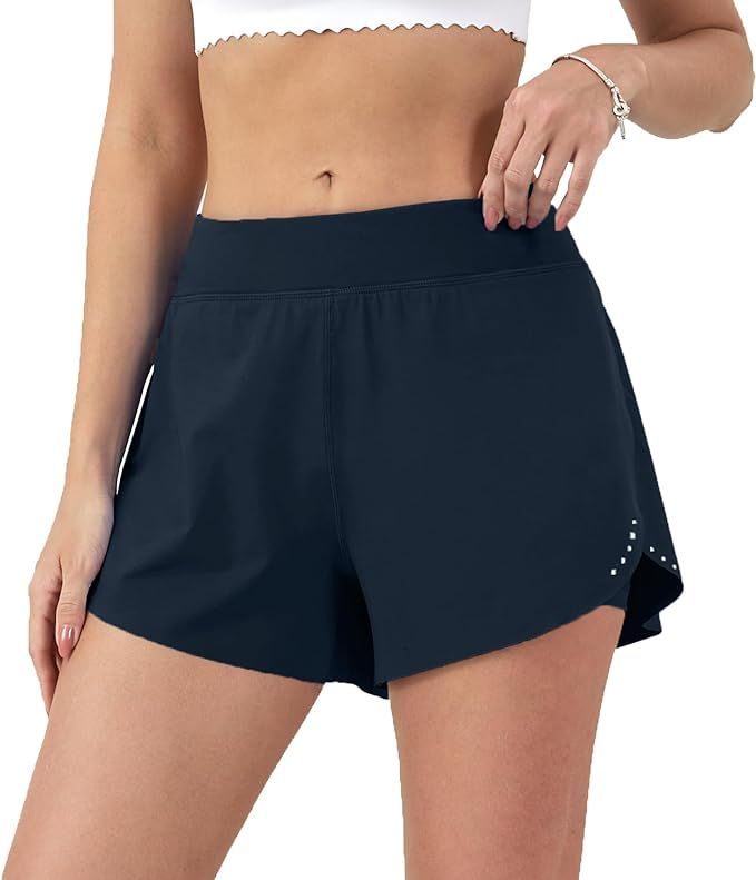 Aurefin Women's 2 in 1 Flowy Running Shorts High Waisted Athletic Shorts for Women Lightweight Wo... | Amazon (US)