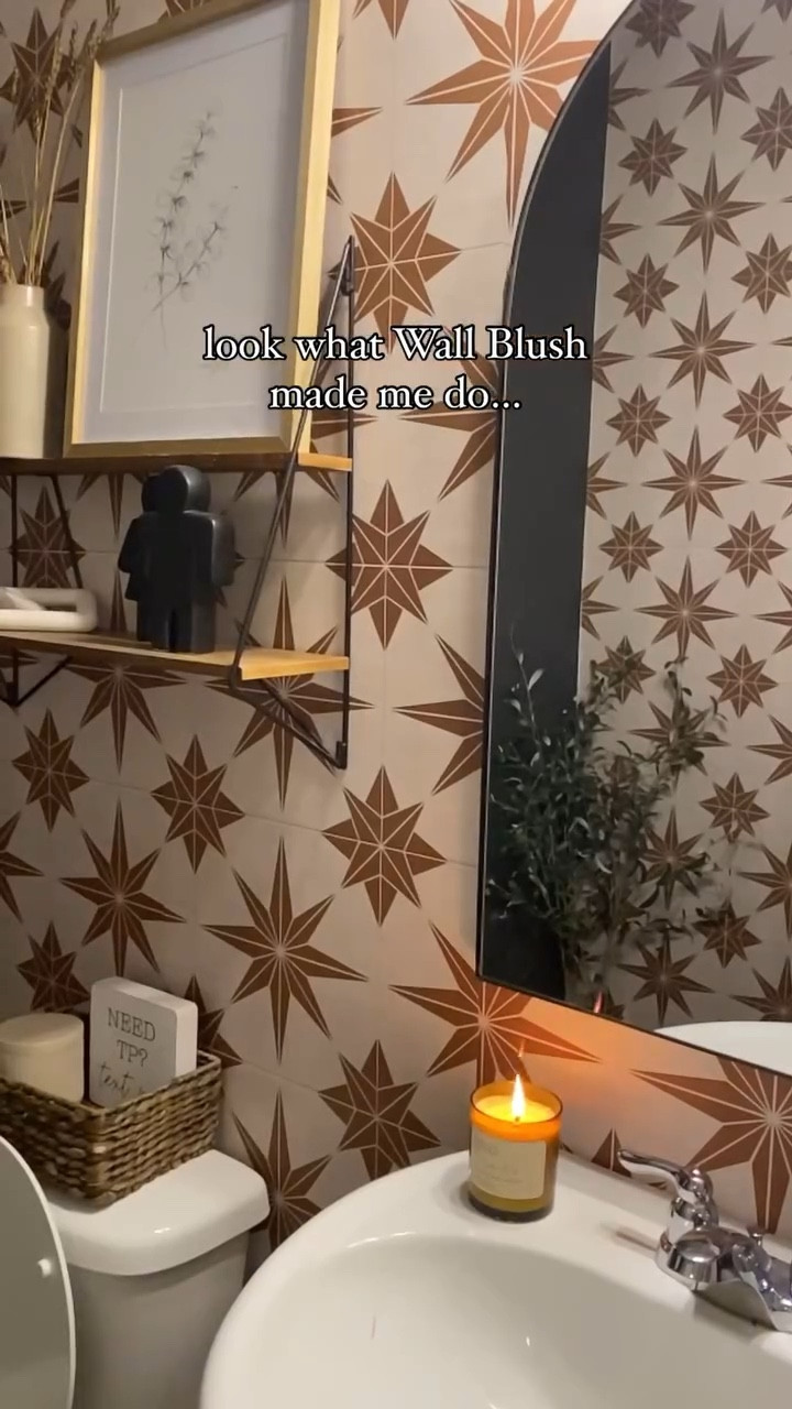 Voila! ✨ comment GLOWUP ✨and you’ll get the full @wall.blush details sent straight to your inbox! This was so fun creating a touch of home in our half bath. You all know I love a good DIY! Peel & Stick Wallpaper can elevate any space and @wall.blush has tons of prints and patterns to browse! If you need a project KYLIE40 will get ya 40% off!! 

Wall Paint - @sherwinwilliams Iron Ore
Paper Print - @wall.blush Reality Star Clay

wallpaper, diy, diy bathroom, diy ideas, bathroom remodelC half bath, bathroom glow up, home decor, home decor ideas
