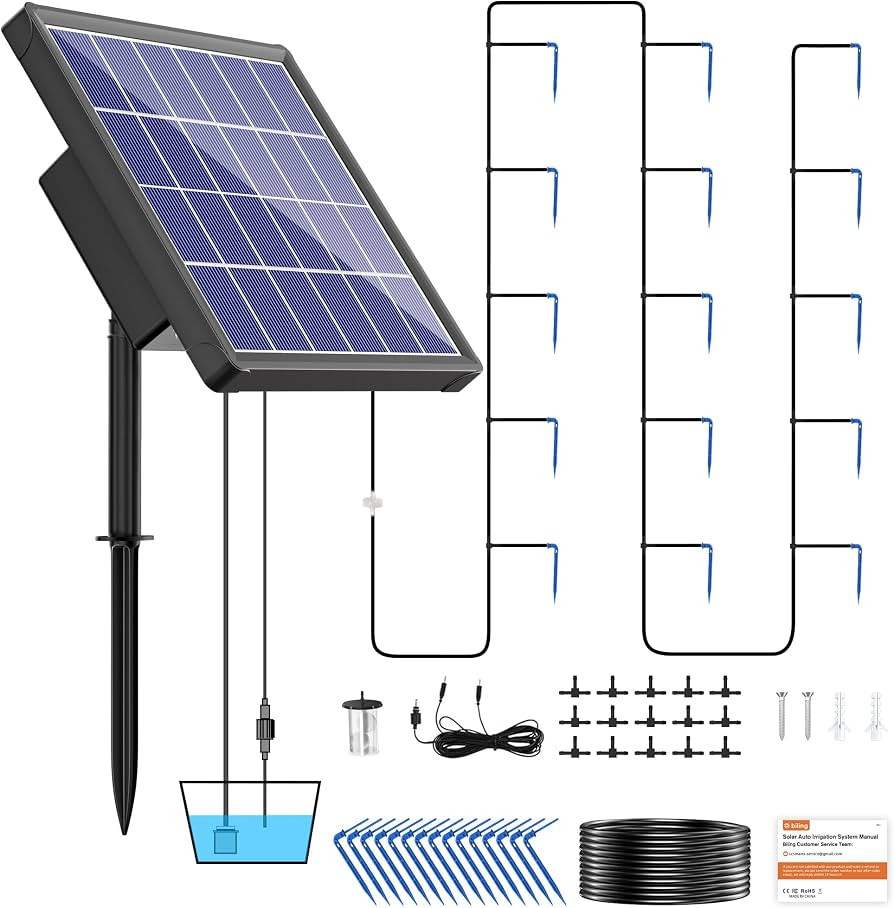NFESOLAR Solar Drip Irrigation System Outdoor with 2200mAh Battery Backup, 6 Timing Modes, Supported 15 Pots Plants, Solar Watering System for Garden Green House | Amazon (US)