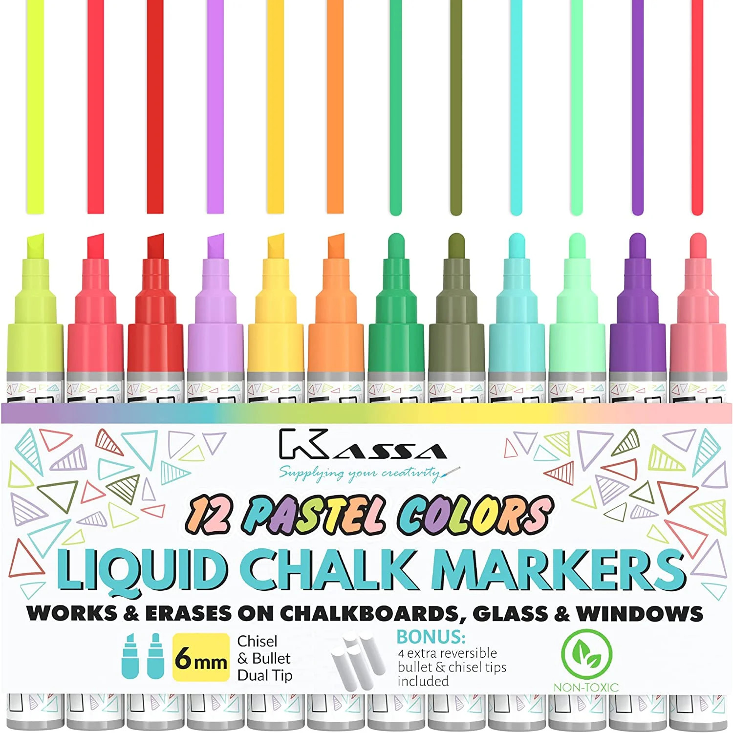 Kassa Pastels (12 Pack) Liquid Chalkboard Markers: Erasable for Blackboard, Windows, Glass or Mir... | Walmart (US)