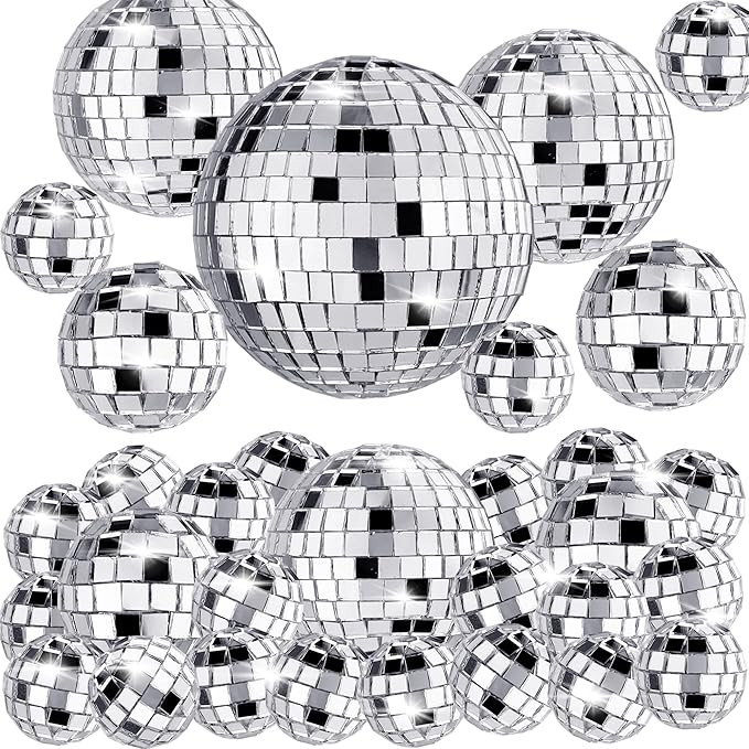 34 PCS Disco Ball Cake Decoration Ornaments Reflective Mirror Ball Cake Decoration 70s Disco Them... | Amazon (US)