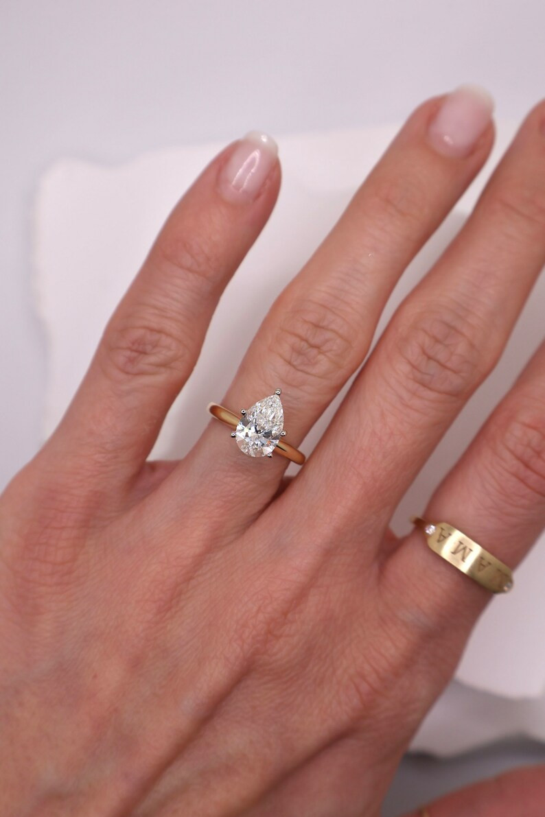 1.50 Carat Pear Cut Diamond Solitaire Engagement Ring, White and Yellow Gold Setting - Etsy | Etsy (US)