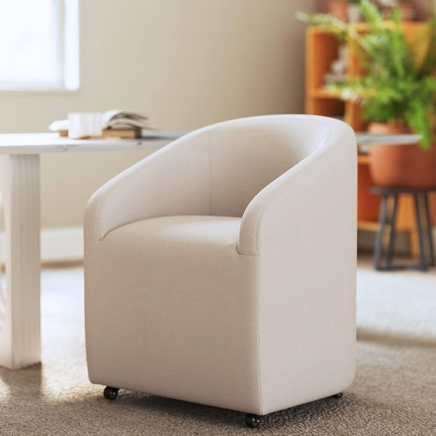 CIMOTA White Barrel Dining Chair with Swivel Casters Set of 1 Modern Accent Upholstered Dining Ro... | Amazon (US)