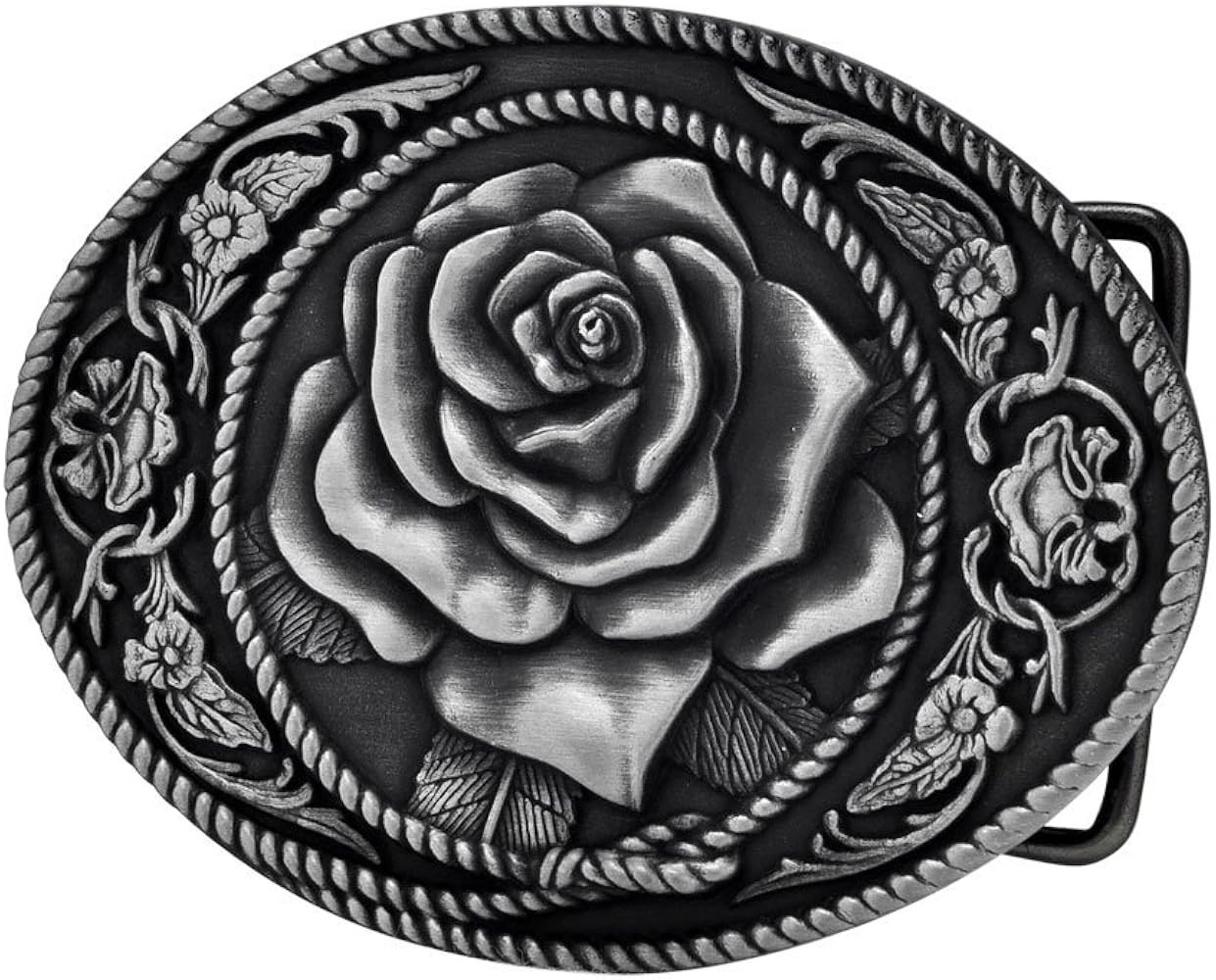 Adult Womens Western Vintage Rose Ornate Rope Belt Buckle Silver | Amazon (US)