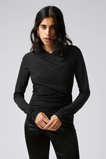 Larah Wrap Long Sleeve - Black - Weekday LV | Weekday