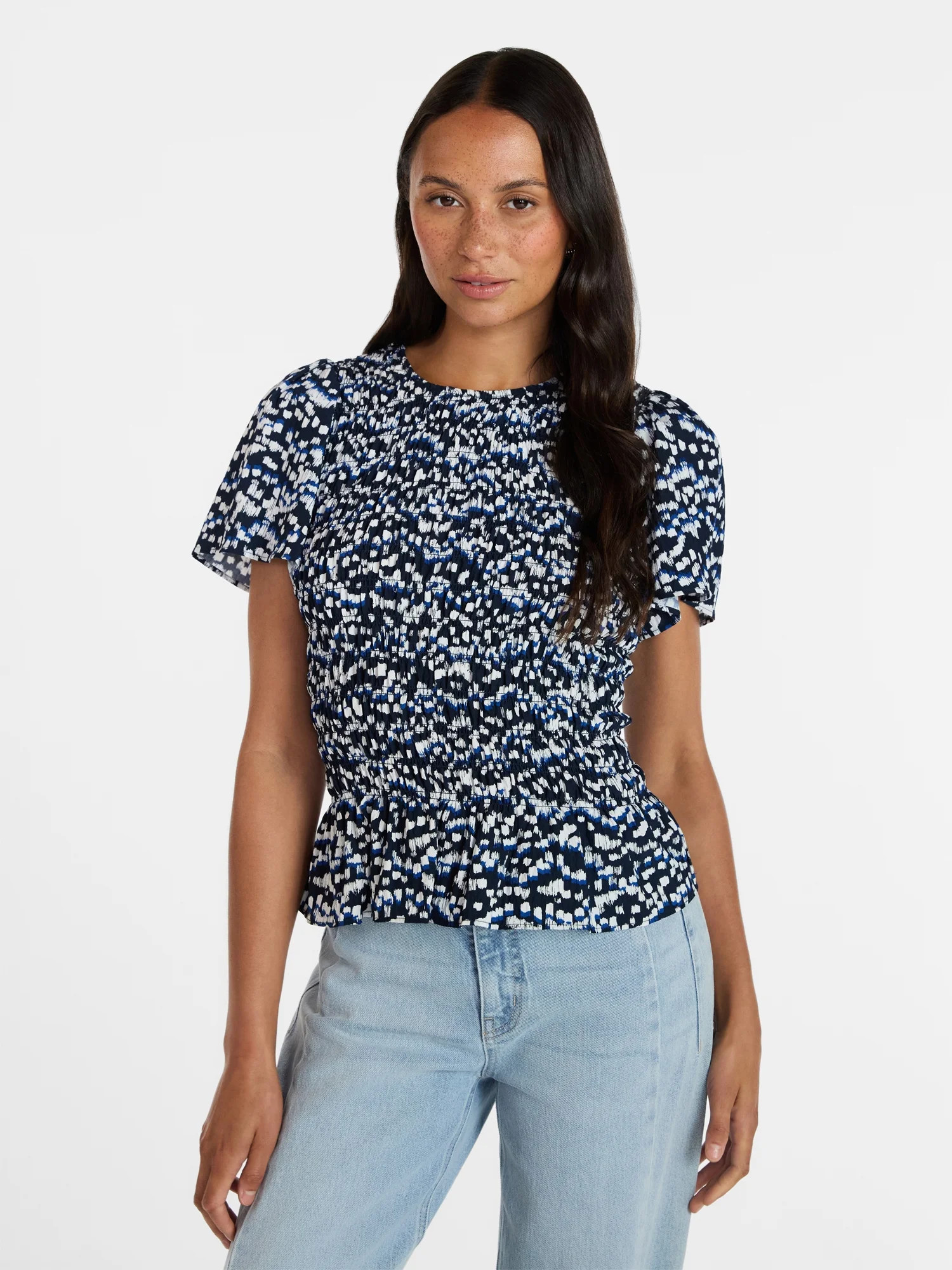 Time and Tru Women's Smocked Top with Short Puff Sleeves, Sizes XS-XXXL - Walmart.com | Walmart (US)