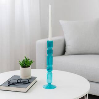 Blue 14 in. Glass Mixed Bubble Taper Candle Holder | The Home Depot