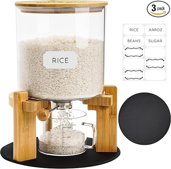 Glass Rice Dispenser 10 lbs, with Airtight Lid & Labels & Slider mat. Make your glass rice contai... | Amazon (US)