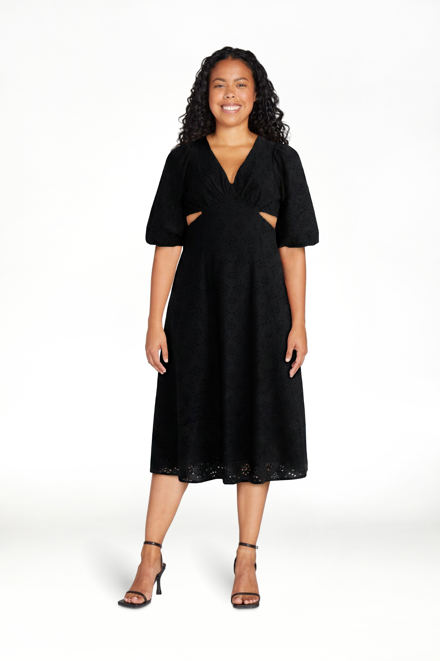 Scoop Women's Eyelet Cutout Cotton Midi Dress, Sizes 0-18 | Walmart (US)